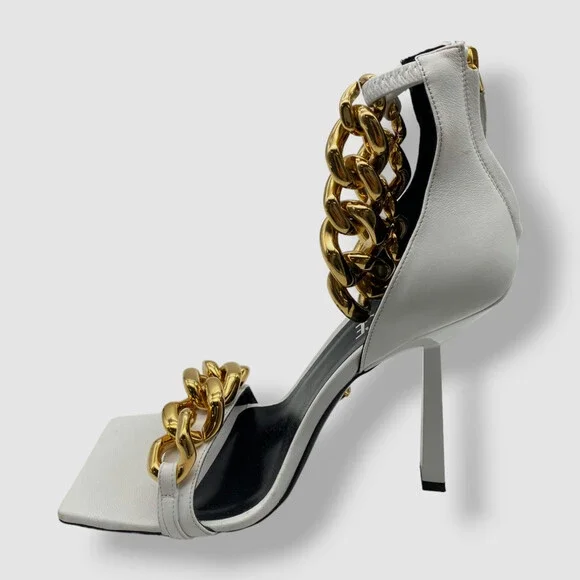 $1450 Versace Women's White Leather D'Orsay Sandal Shoes Size 40 - Picture 3 of 5